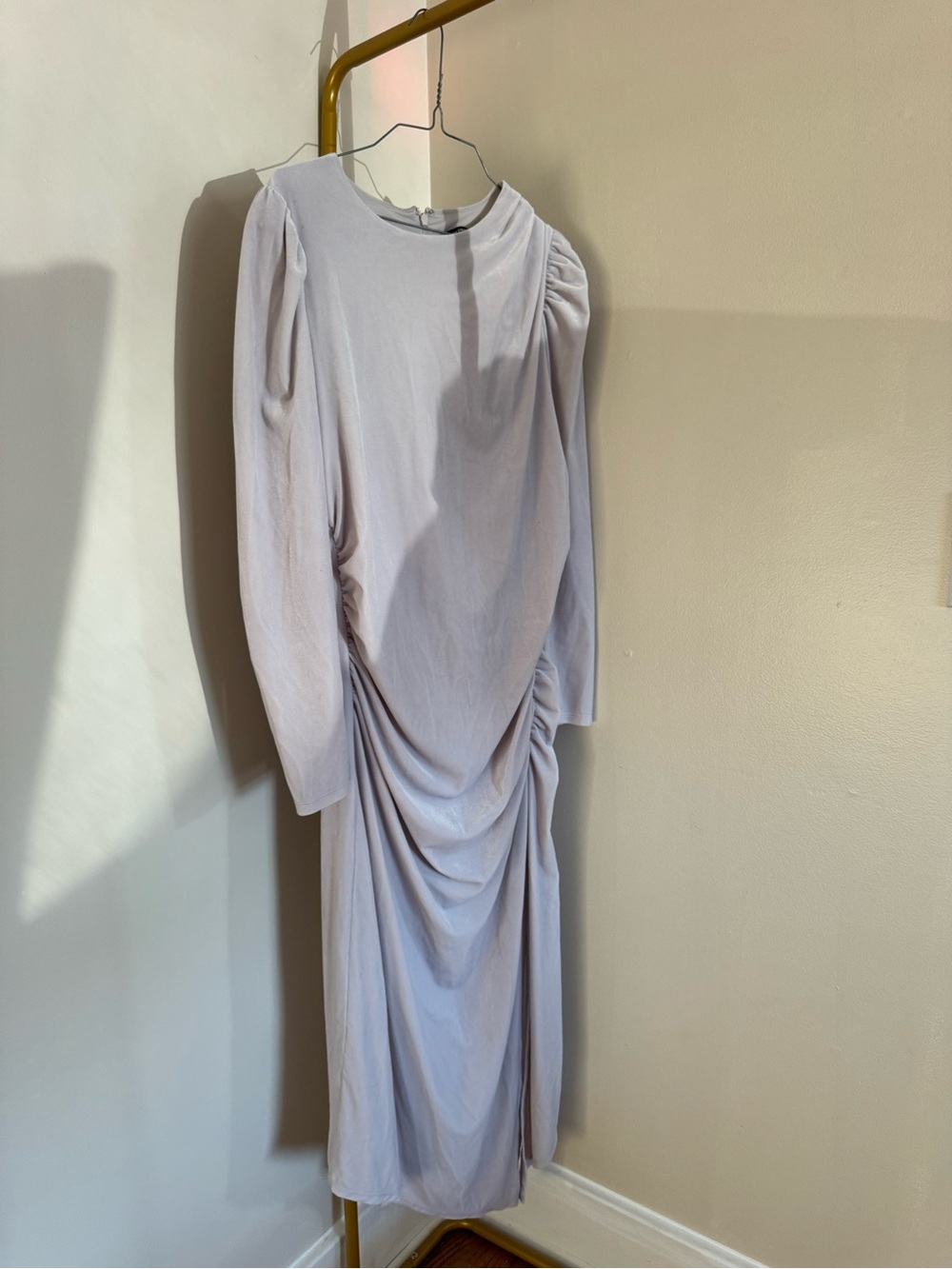 Express Light Lavender Ruched Long-Sleeve Midi Dress